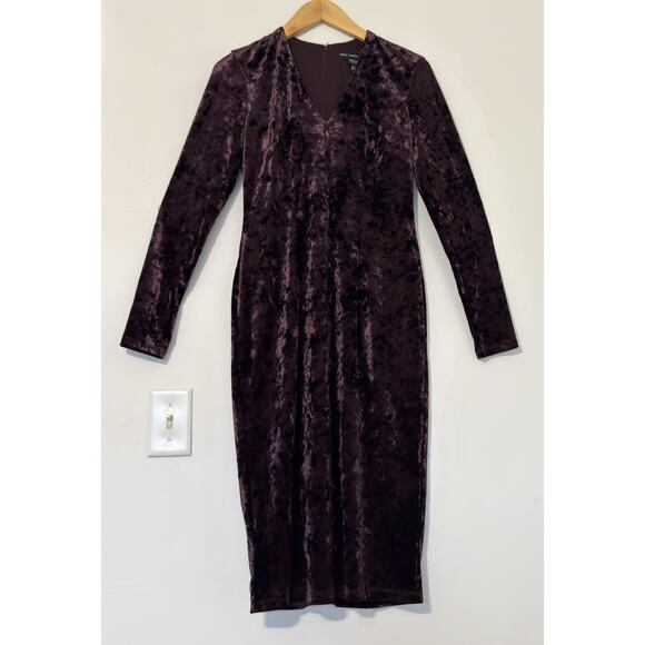 Maggy London Burgundy Crushed Velvet Midi Dress, Long Sleeve, Size 2 - Picture 2 of 14